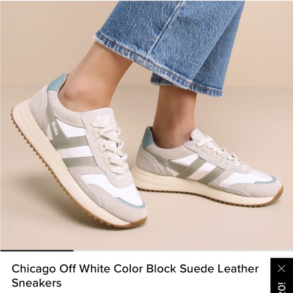 Gola Shoes - Gola Women's Chicago Off White Color Block Suede Leather Sneakers